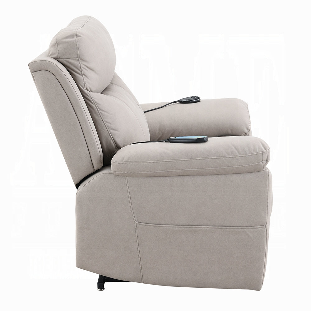Acme LV04272 Chriki light grey polished microfiber power lift recliner chair with heat and massage