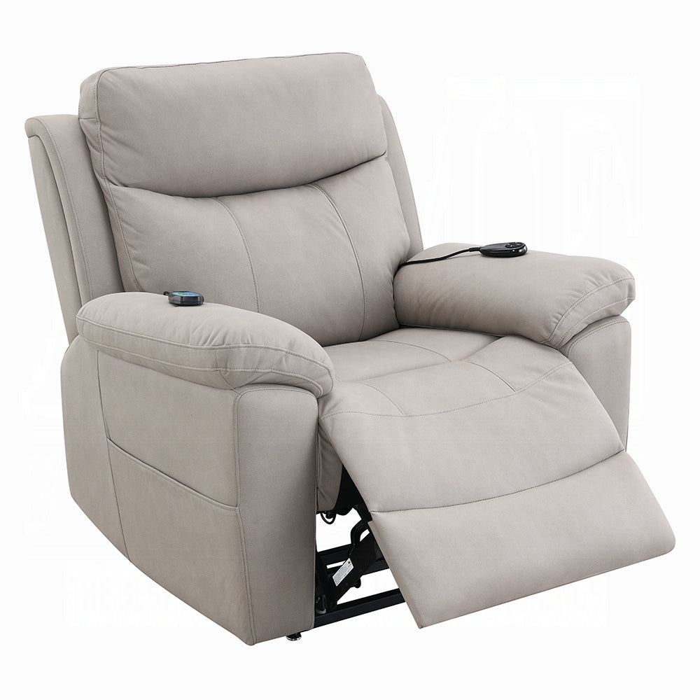 Acme LV04272 Chriki light grey polished microfiber power lift recliner chair with heat and massage