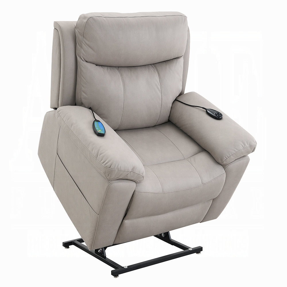 Acme LV04272 Chriki light grey polished microfiber power lift recliner chair with heat and massage