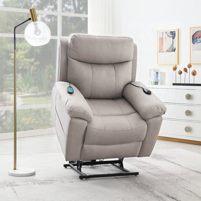 Acme LV04272 Chriki light grey polished microfiber power lift recliner chair with heat and massage