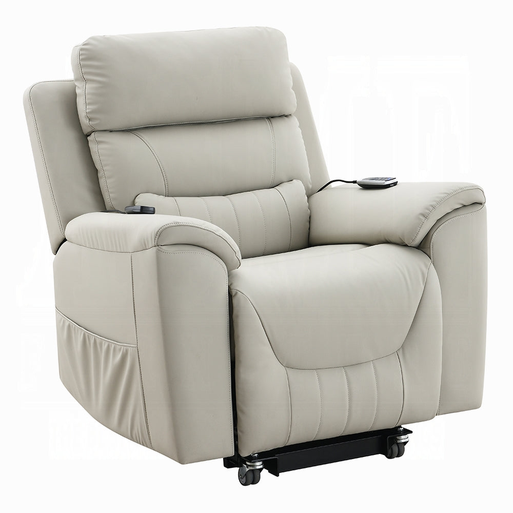 Acme LV04273 Marsha light grey faux leather power lift recliner chair with heat and massage zero gravity
