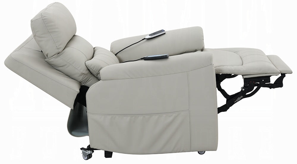 Acme LV04273 Marsha light grey faux leather power lift recliner chair with heat and massage zero gravity