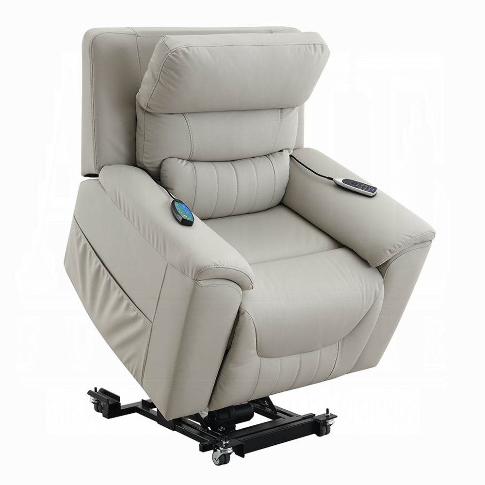Acme LV04273 Marsha light grey faux leather power lift recliner chair with heat and massage zero gravity