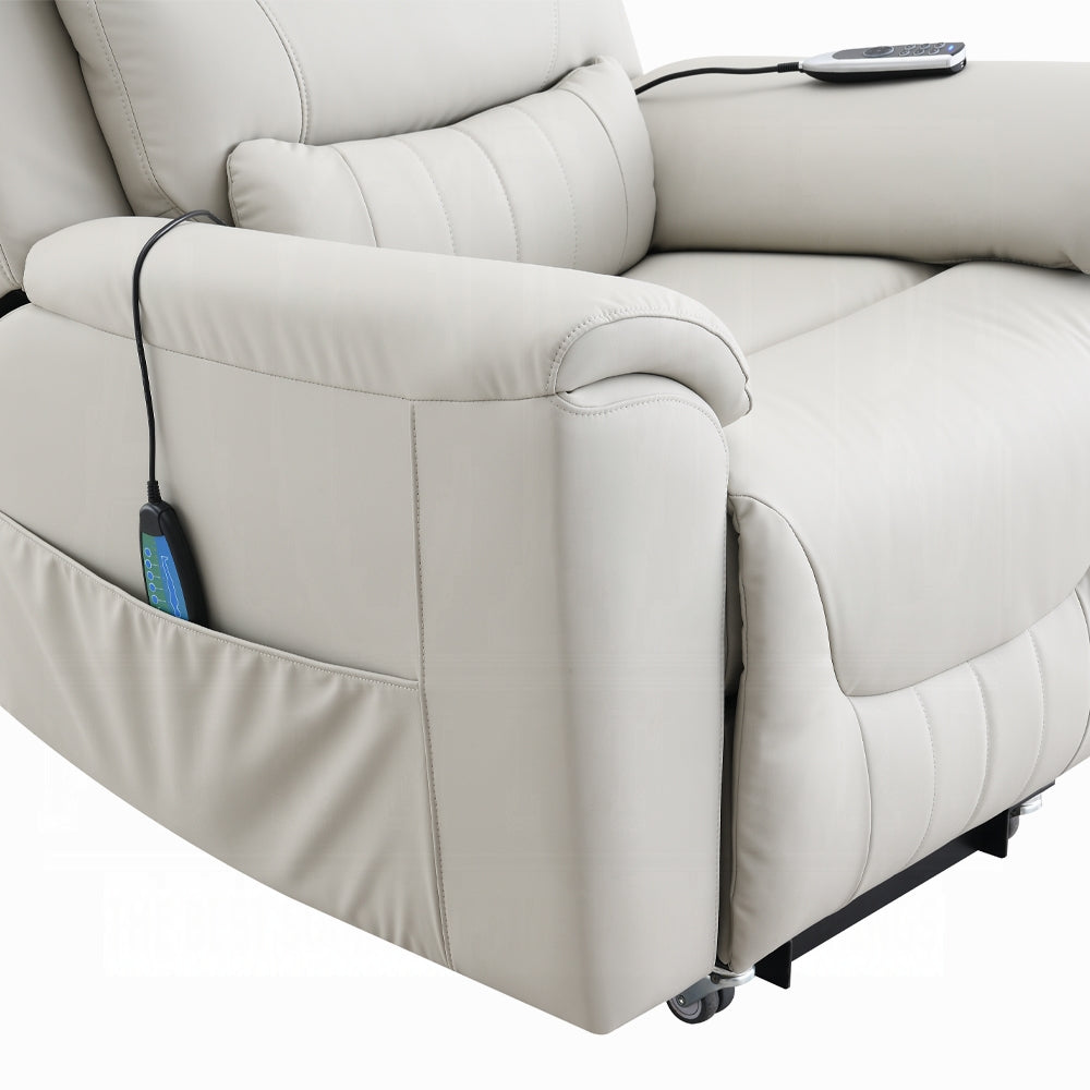 Acme LV04273 Marsha light grey faux leather power lift recliner chair with heat and massage zero gravity