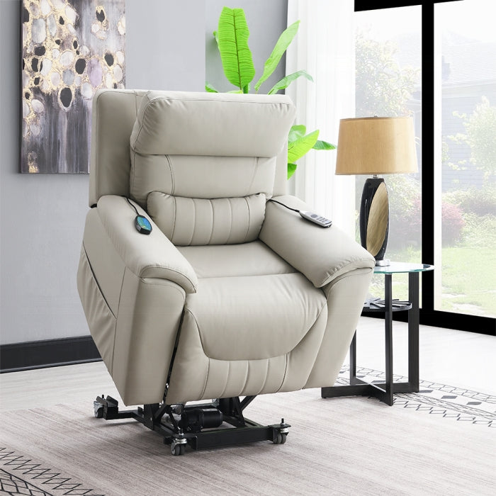 Acme LV04273 Marsha light grey faux leather power lift recliner chair with heat and massage zero gravity