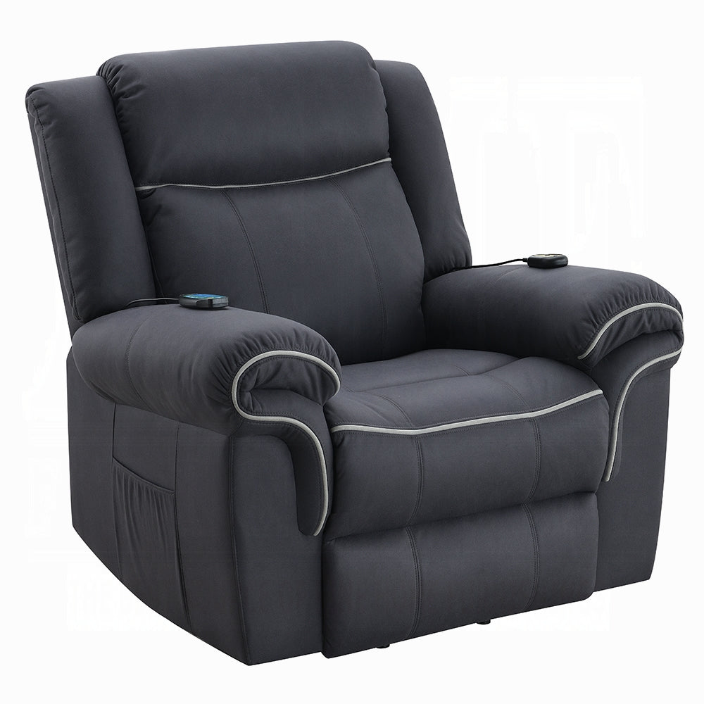 Acme LV04274 Domana dark blue polished microfiber power lift recliner chair with heat and massage