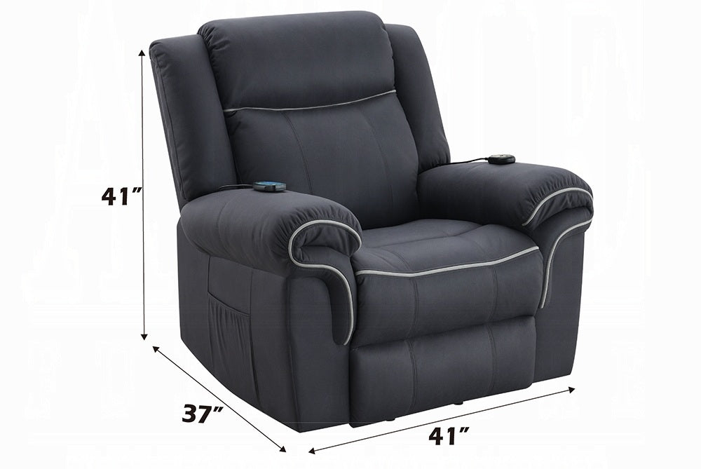 Acme LV04274 Domana dark blue polished microfiber power lift recliner chair with heat and massage