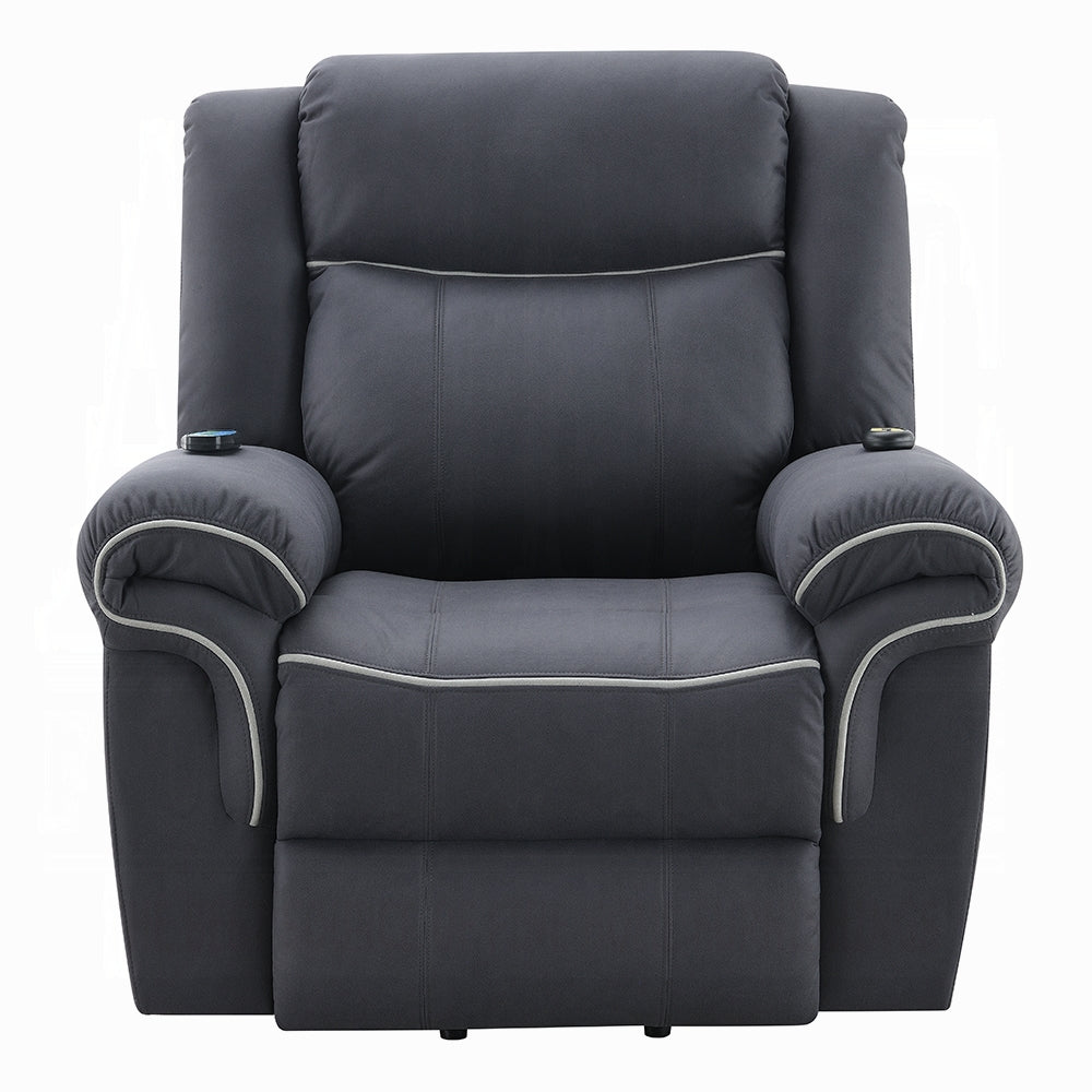 Acme LV04274 Domana dark blue polished microfiber power lift recliner chair with heat and massage