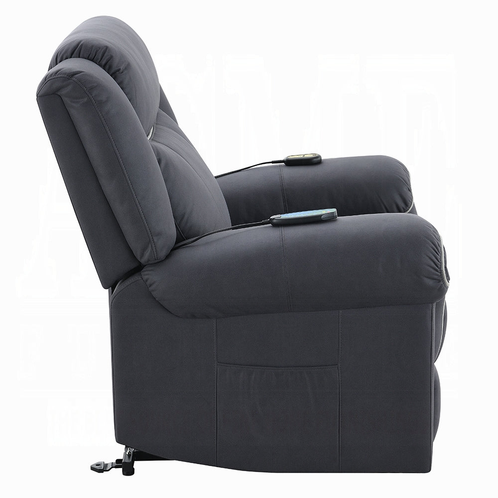 Acme LV04274 Domana dark blue polished microfiber power lift recliner chair with heat and massage