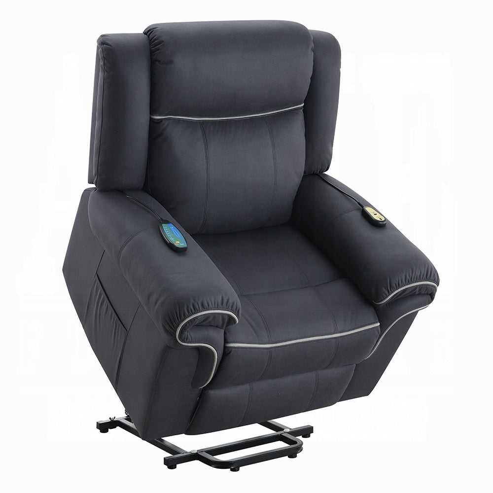 Acme LV04274 Domana dark blue polished microfiber power lift recliner chair with heat and massage
