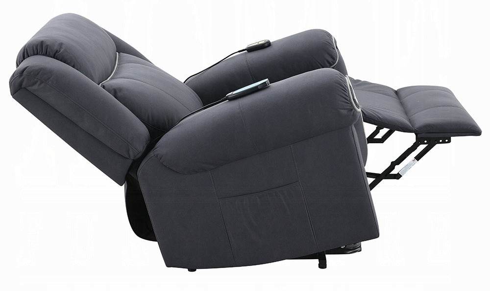 Acme LV04274 Domana dark blue polished microfiber power lift recliner chair with heat and massage