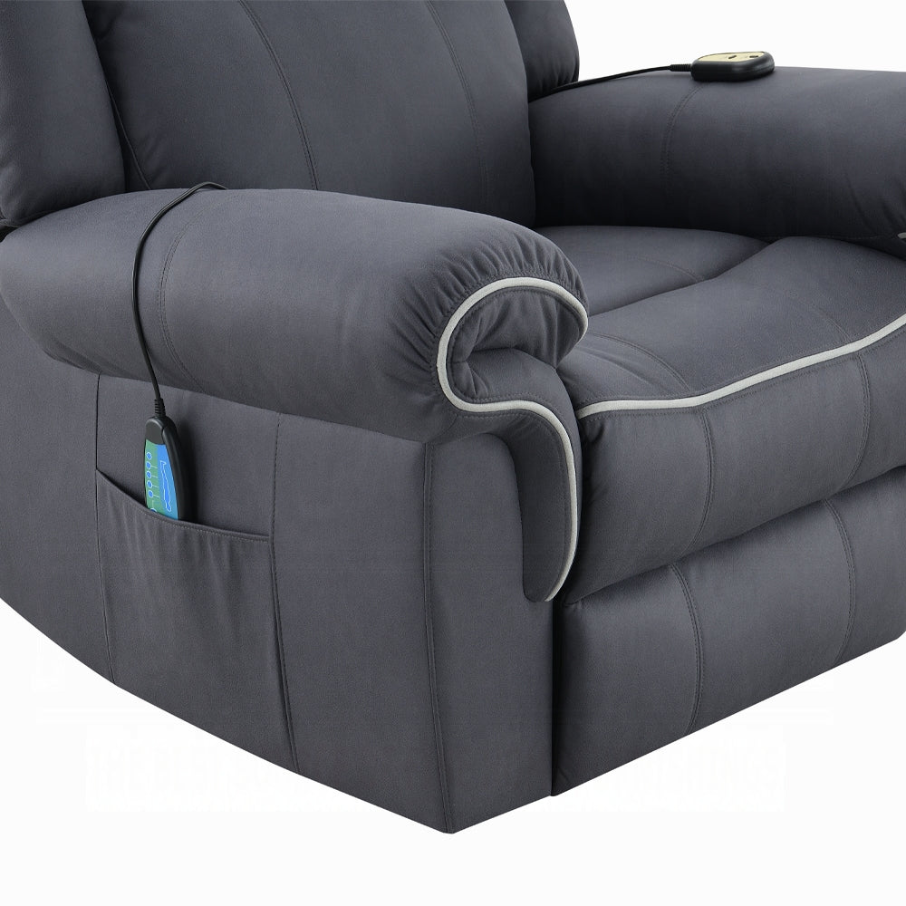 Acme LV04274 Domana dark blue polished microfiber power lift recliner chair with heat and massage