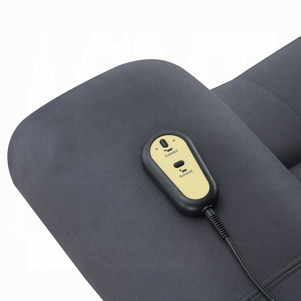 Acme LV04274 Domana dark blue polished microfiber power lift recliner chair with heat and massage