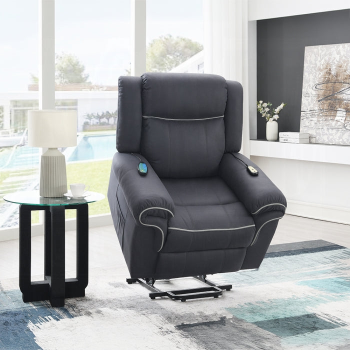 Acme LV04274 Domana dark blue polished microfiber power lift recliner chair with heat and massage