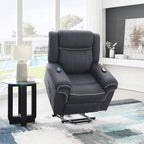 Acme LV04274 Domana dark blue polished microfiber power lift recliner chair with heat and massage