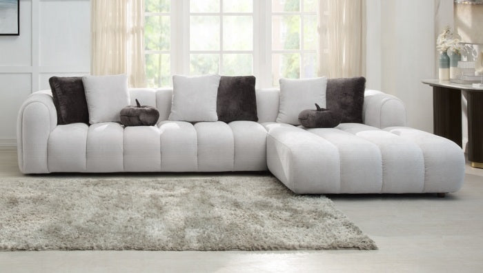 Acme LV04320 2 pc Manilla ivory white linen fabric 145" sectional sofa with chaise and pillows