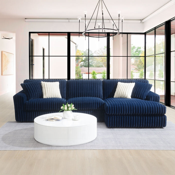 Acme LV04400 2 pc Breton blue corduroy fabric sectional sofa with chaise