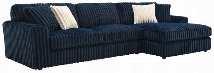 Acme LV04400 2 pc Breton blue corduroy fabric sectional sofa with chaise
