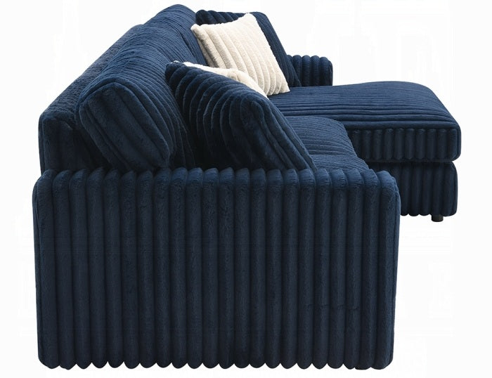 Acme LV04400 2 pc Breton blue corduroy fabric sectional sofa with chaise
