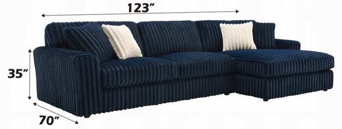 Acme LV04400 2 pc Breton blue corduroy fabric sectional sofa with chaise