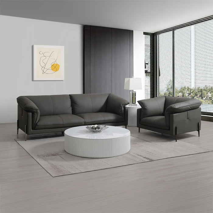 Acme LV04510-11 2 pc Tadi black top grain leather sofa and love seat set with feather down cushions