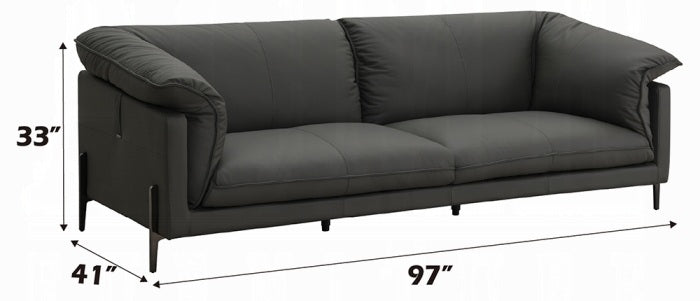 Acme LV04510-11 2 pc Tadi black top grain leather sofa and love seat set with feather down cushions