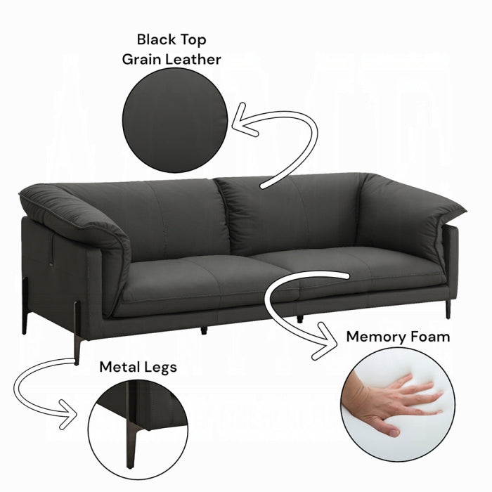 Acme LV04510-11 2 pc Tadi black top grain leather sofa and love seat set with feather down cushions