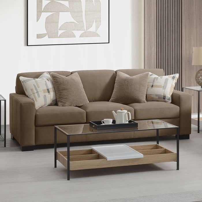 Acme LV04530-31 2 pc Darya brown suede fabric modern design sofa and love seat set square arms