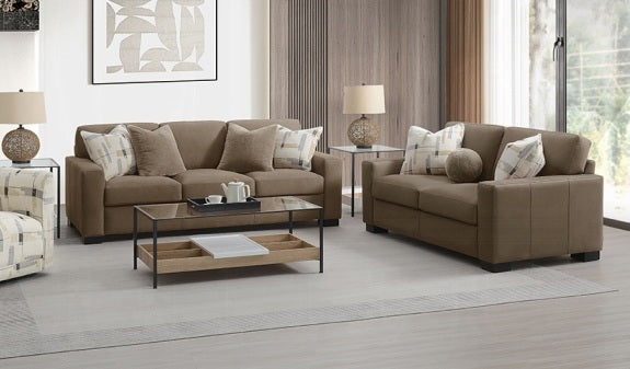 Acme LV04530-31 2 pc Darya brown suede fabric modern design sofa and love seat set square arms