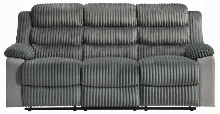 Acme LV04620-21 2 pc Lesley grey corduroy and velvet sofa and love seat set recliner ends