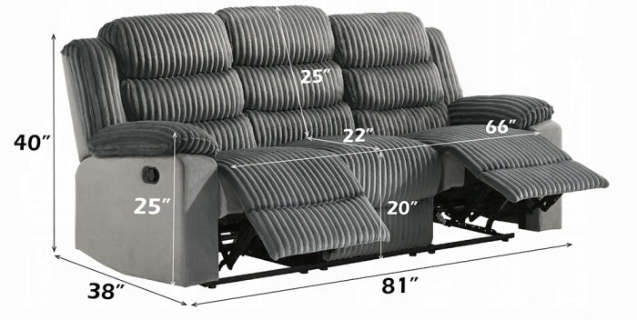 Acme LV04620-21 2 pc Lesley grey corduroy and velvet sofa and love seat set recliner ends