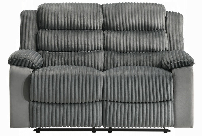 Acme LV04620-21 2 pc Lesley grey corduroy and velvet sofa and love seat set recliner ends
