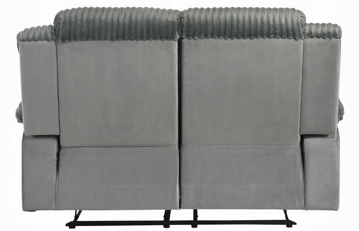 Acme LV04620-21 2 pc Lesley grey corduroy and velvet sofa and love seat set recliner ends