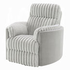 Acme LV04640 Emee grey wide fluffy corduroy fabric recliner glider swivel chair with overstuffed arms