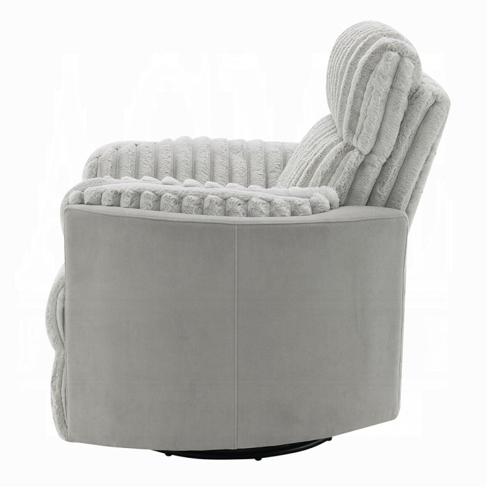 Acme LV04640 Emee grey wide fluffy corduroy fabric recliner glider swivel chair with overstuffed arms