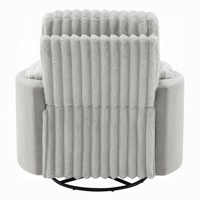 Acme LV04640 Emee grey wide fluffy corduroy fabric recliner glider swivel chair with overstuffed arms