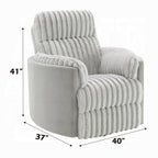 Acme LV04640 Emee grey wide fluffy corduroy fabric recliner glider swivel chair with overstuffed arms