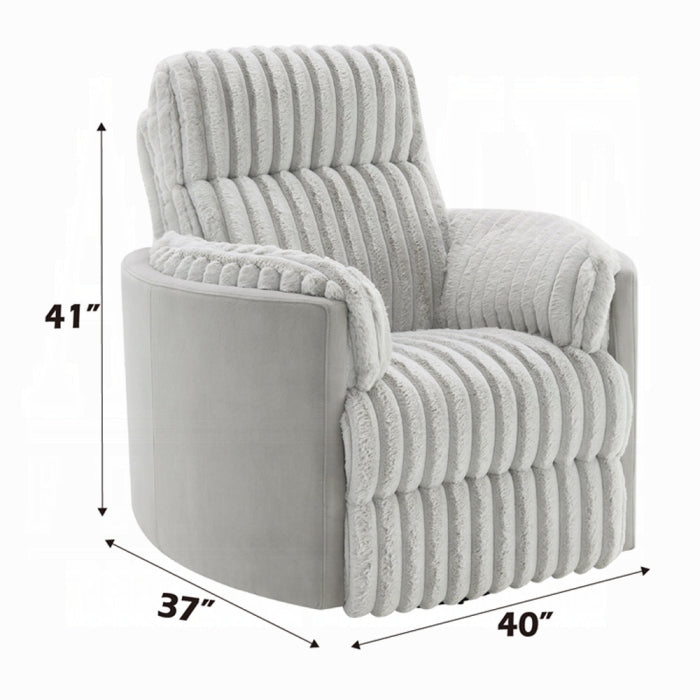 Acme LV04640 Emee grey wide fluffy corduroy fabric recliner glider swivel chair with overstuffed arms