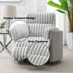 Acme LV04640 Emee grey wide fluffy corduroy fabric recliner glider swivel chair with overstuffed arms