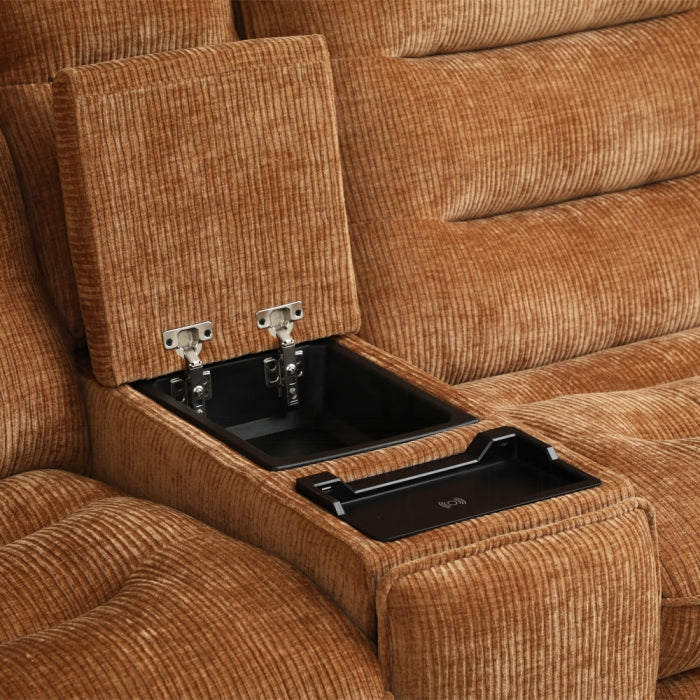 Acme LV04650 6 PC Emmy orange chenille fabric power motion sectional sofa with large seats cup console USB