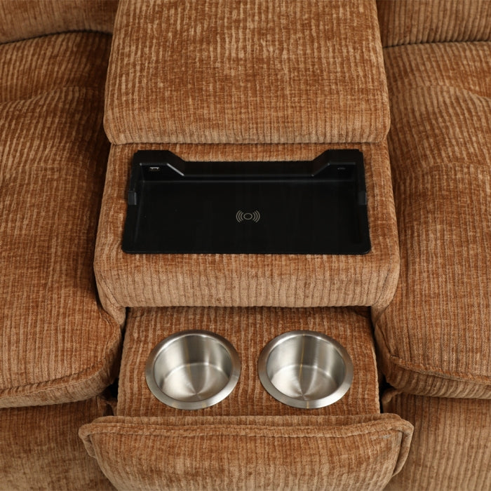 Acme LV04650 6 PC Emmy orange chenille fabric power motion sectional sofa with large seats cup console USB