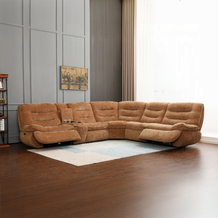 Acme LV04650 6 PC Emmy orange chenille fabric power motion sectional sofa with large seats cup console USB
