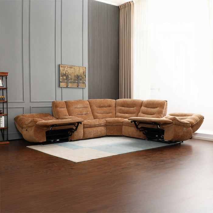 Acme LV04650 6 PC Emmy orange chenille fabric power motion sectional sofa with large seats cup console USB