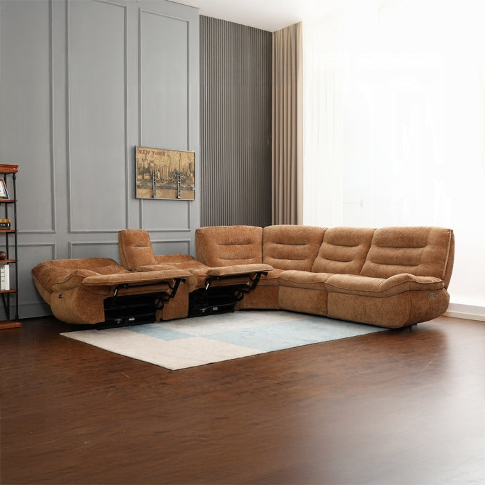 Acme LV04650 6 PC Emmy orange chenille fabric power motion sectional sofa with large seats cup console USB