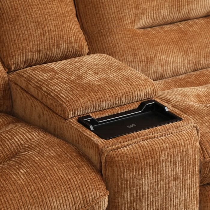 Acme LV04650 6 PC Emmy orange chenille fabric power motion sectional sofa with large seats cup console USB
