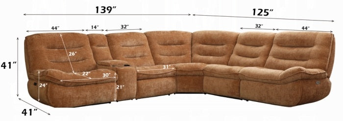 Acme LV04650 6 PC Emmy orange chenille fabric power motion sectional sofa with large seats cup console USB