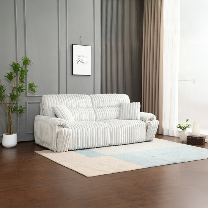 Acme LV04660 Jaya mondo grey corduroy power slide out sofa sleeper / chaise with fold out charging stations in arms