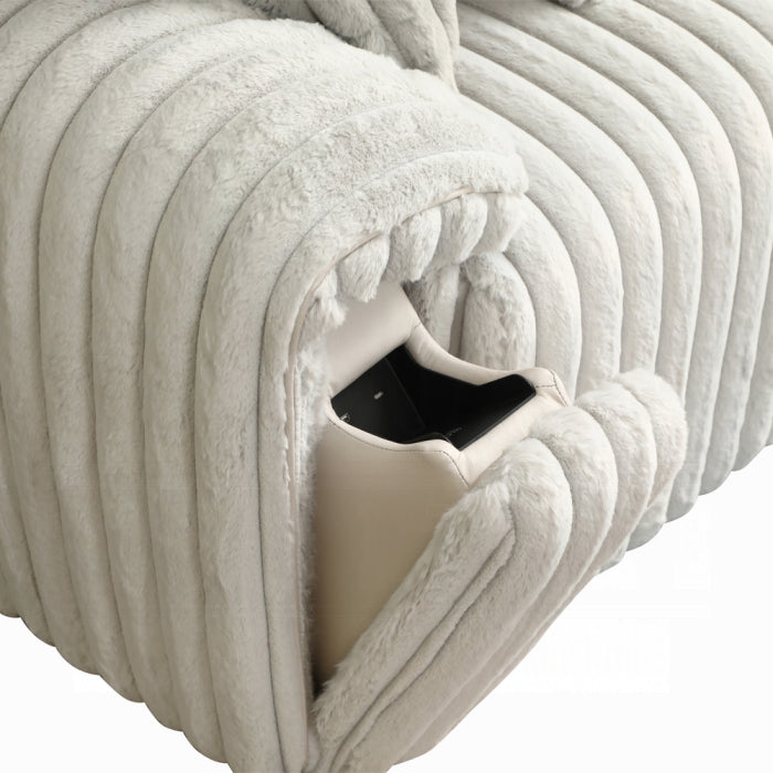 Acme LV04660 Jaya mondo grey corduroy power slide out sofa sleeper / chaise with fold out charging stations in arms