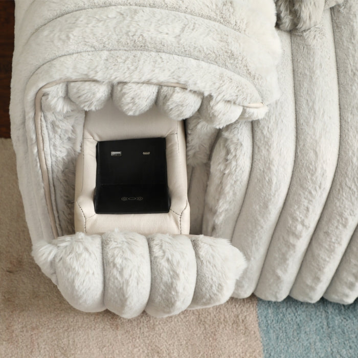 Acme LV04660 Jaya mondo grey corduroy power slide out sofa sleeper / chaise with fold out charging stations in arms