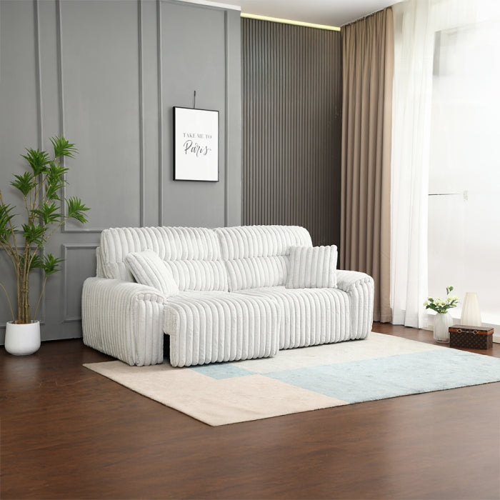 Acme LV04660 Jaya mondo grey corduroy power slide out sofa sleeper / chaise with fold out charging stations in arms